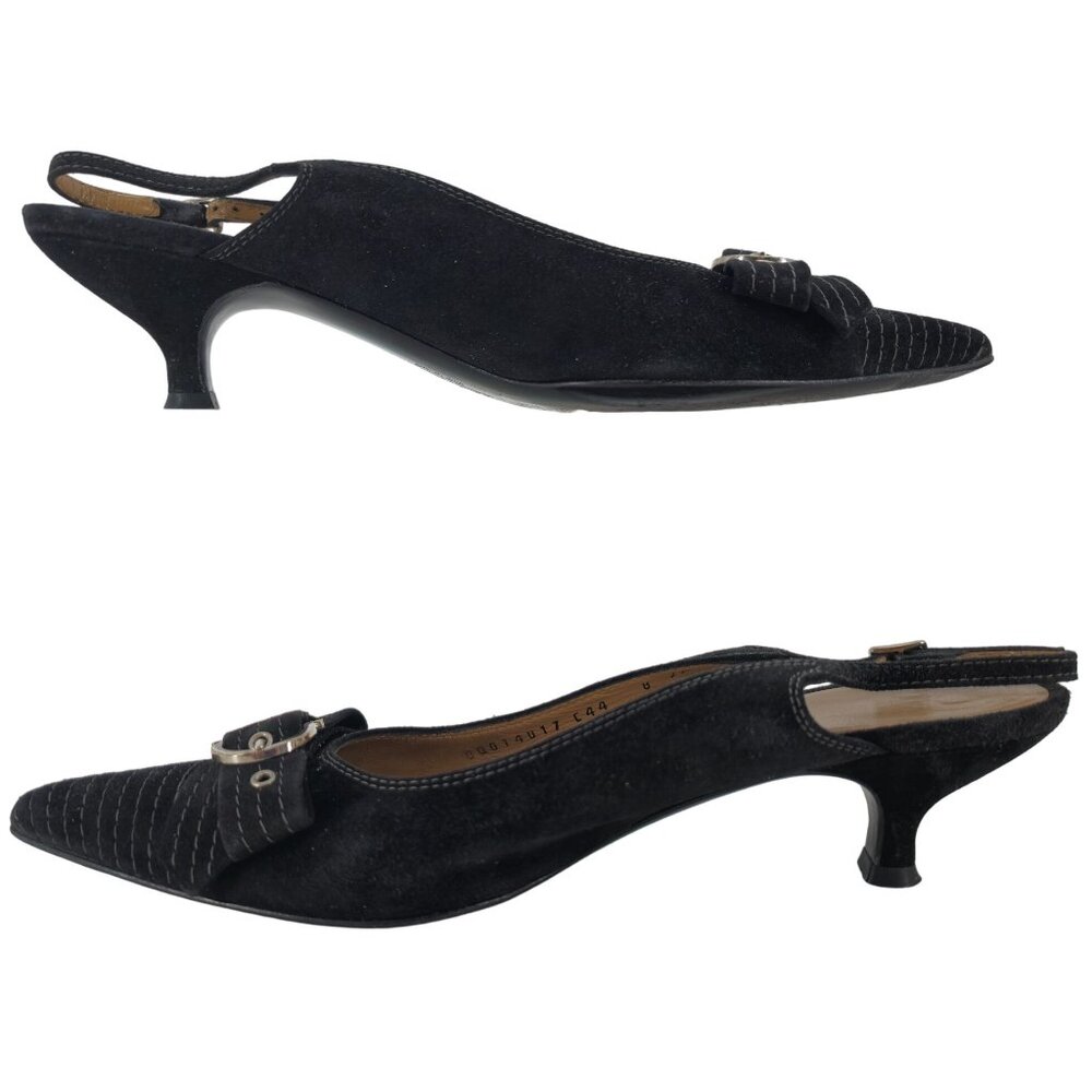 Vintage Salvatore Ferragamo Black Striped Suede Formal Slingback Kitten Heel 8AA - Picture 6 of 16